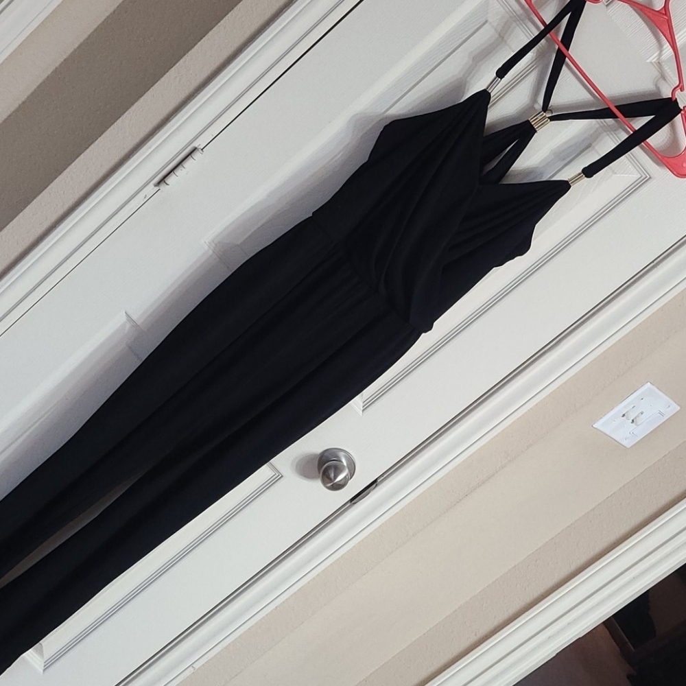 Slinky black jumpsuit with gold details
